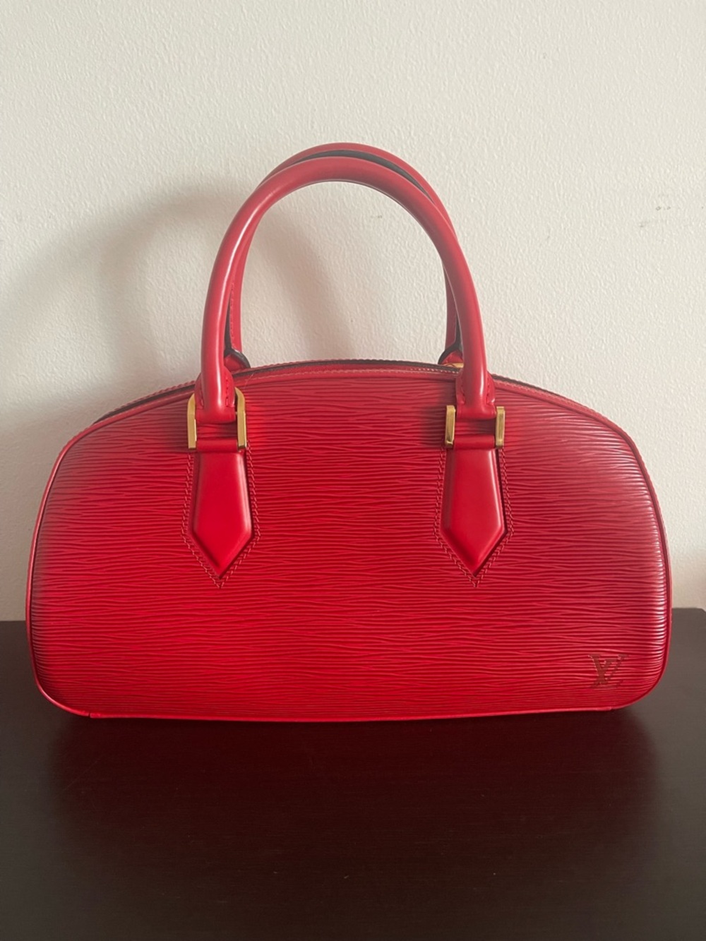 Louis Vuitton Jasmin Red Epi Leather Satchel with Brass Hardware